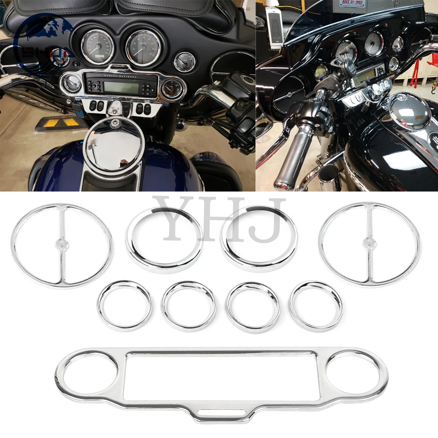 Speedometer Bezels Speaker Stereo Accent Trim Ring Horn Cover For Harley Motorcycle Electra Glide Street Glide Trike 1996-UP