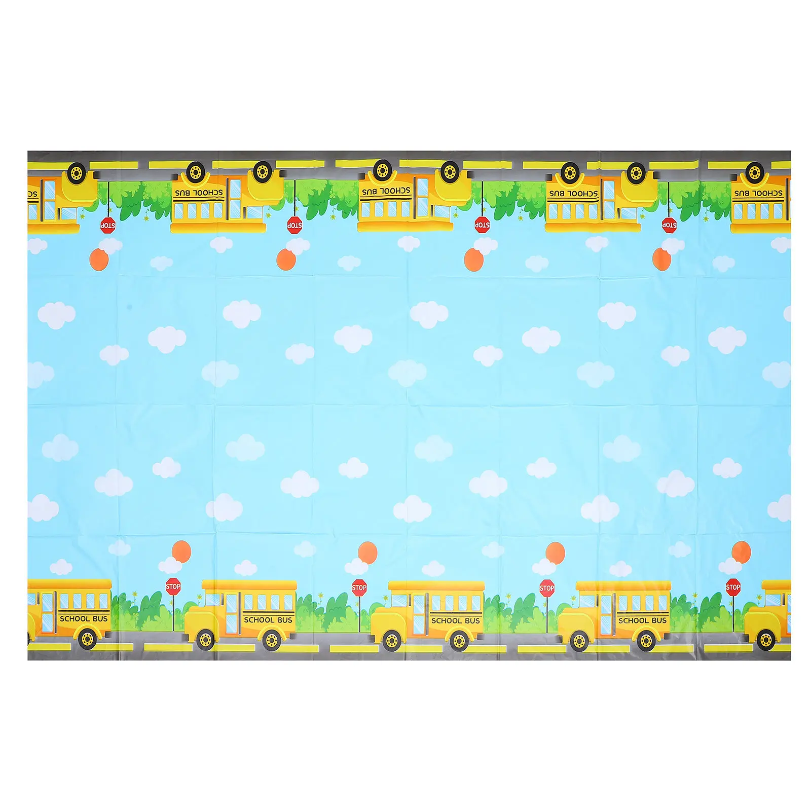 School Bus Back to School Disposable Pe Tablecloth Party Table Cover Bright Colors Clear Printing Suitable for Parties