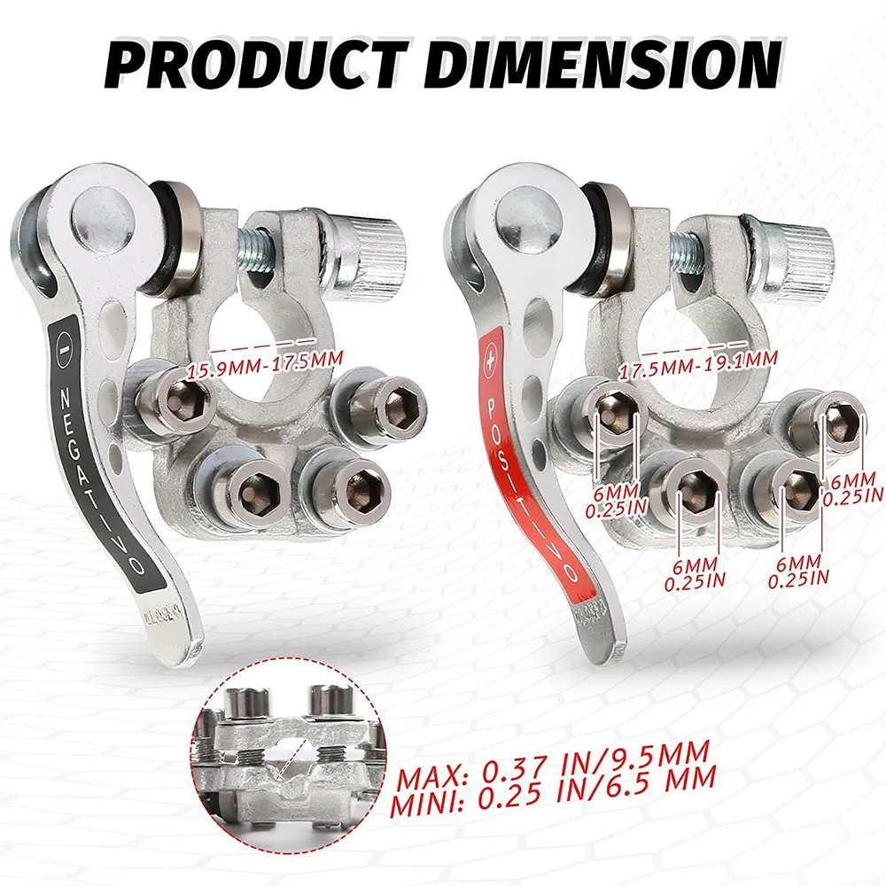 2PCS Battery Terminal Connectors Quick Release Disconnect Positive Negative Car Battery Cable Ends for SAE/JIS Type A Posts