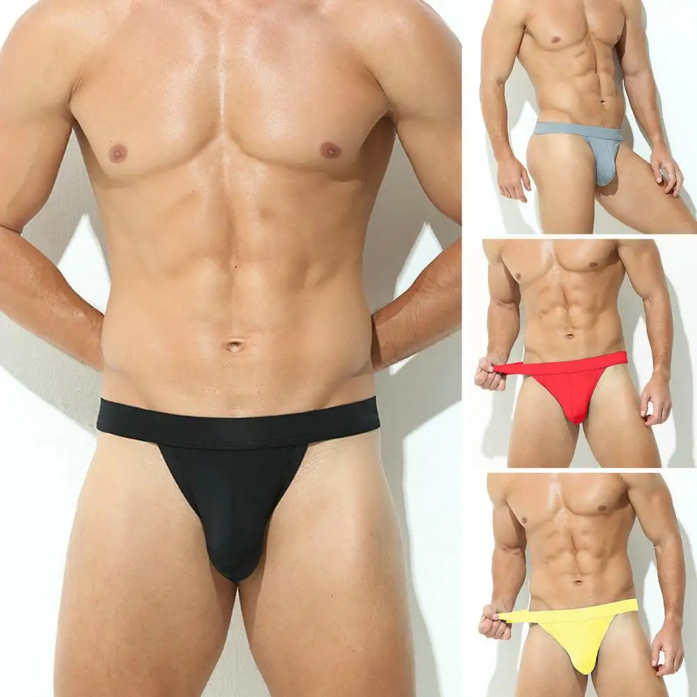 Men Thongs Men Underpants Men\'s Low Waist Bikini Thongs with U Convex Pouch Soft Anti-septic Moisture Absorbing for High