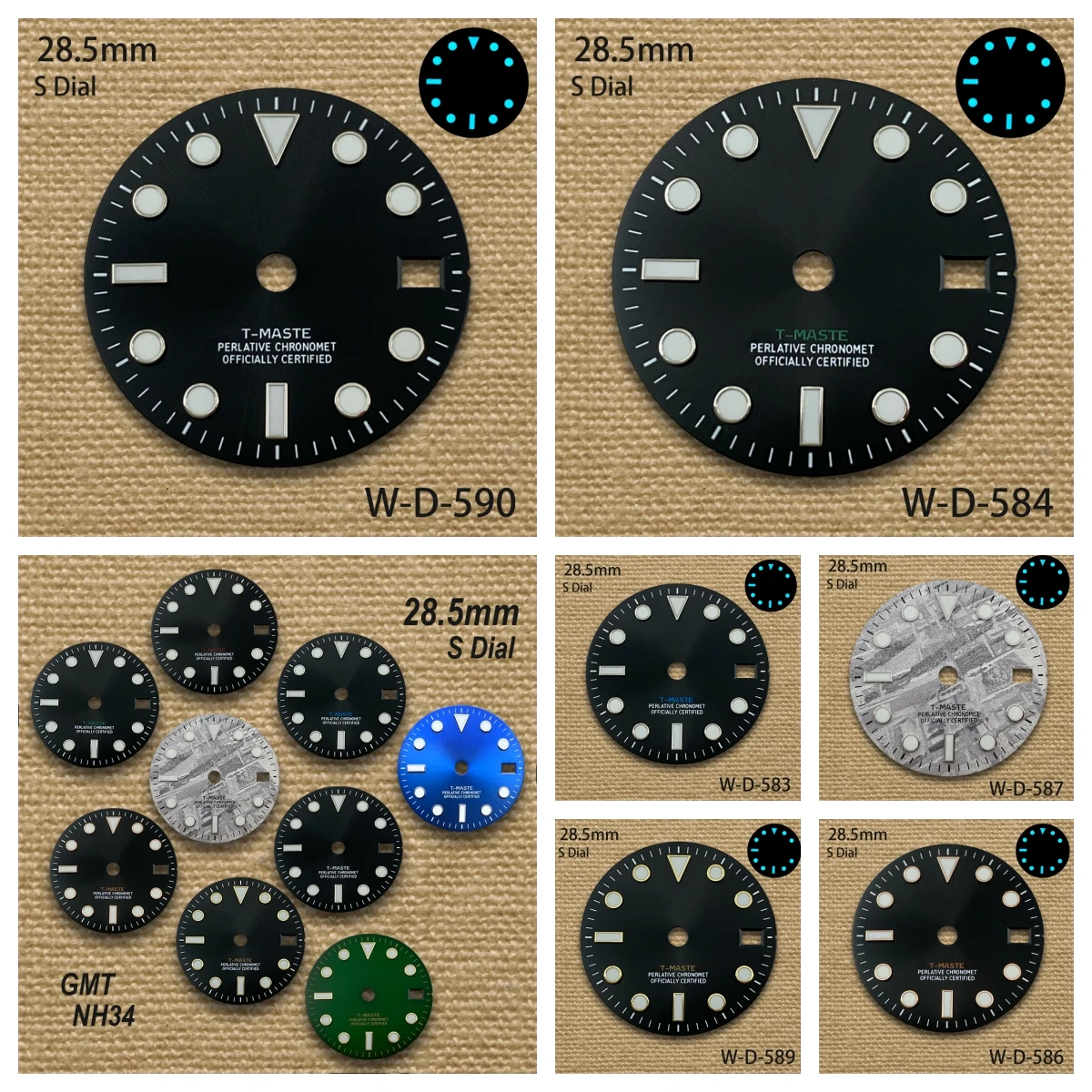 28.5mm S logo Meteorite GMT Dial Suitable For NH34 Movement Ice Blue Luminous High Quality Watch Modification Accessories