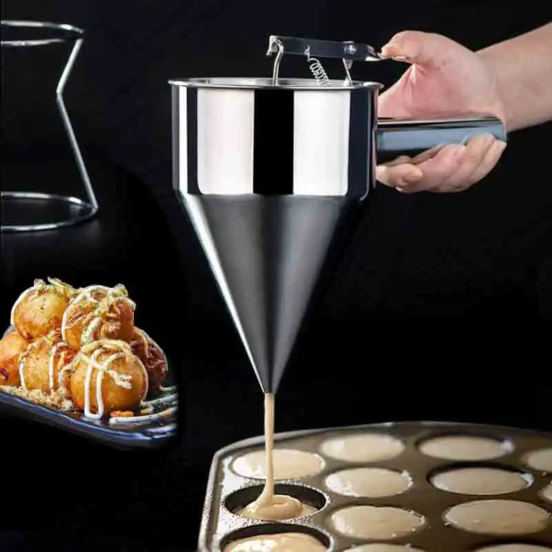 Stainless Steel Big Funnel Spice Octopus Balls Tools Funnel Cooking Funnel with Handle Batter Dispenser Kitchen Accessories