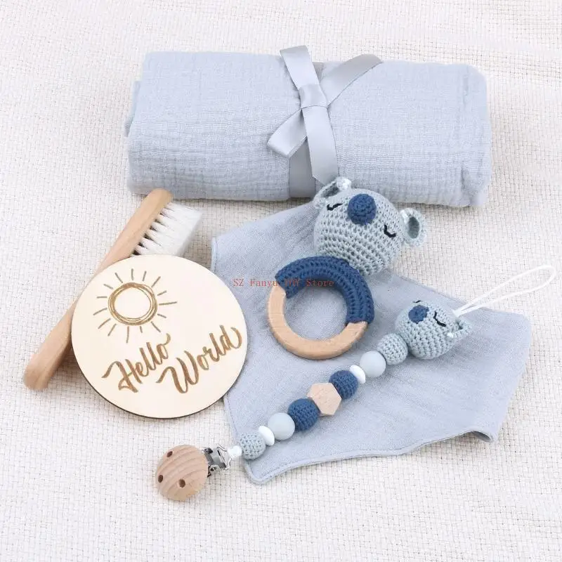 96GC Set Mainan Bayi 6 Potong Selimut Bayi Sikat Rambut Oto Rattle Teether & Dot-rantai