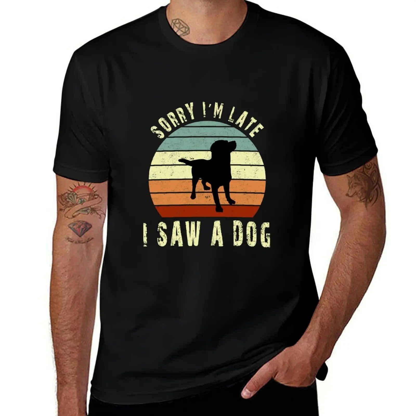 

Retro Vintage Sorry I'm Late I Saw A Dog Cute Gift Dog lover T-Shirt anime t shirts oversize man t shirts for men casual T-Shirt