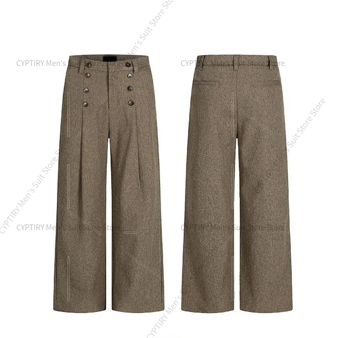 Trousers For Men Women American Retro High-end Six-eye Button Wide-leg, Autumn And Winter Old Money Style Straight Loose Casual
