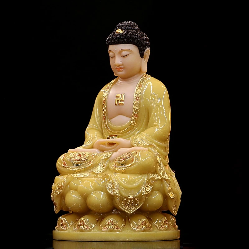 30CM LARGE- Buddhist high-grade Sakyamuni Buddha yellow jade gilding Sculpture statue Home SHOP TOP efficacious Talisman Mascot