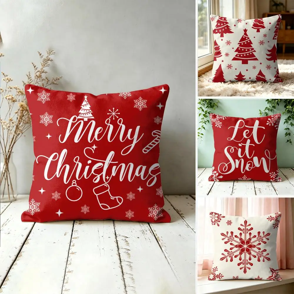 Christmas Winter Lettering Patterns Cushion Cover Silky Short Plush Invisible Zipper Dustproof Sofa Pillow Case For Home Decor