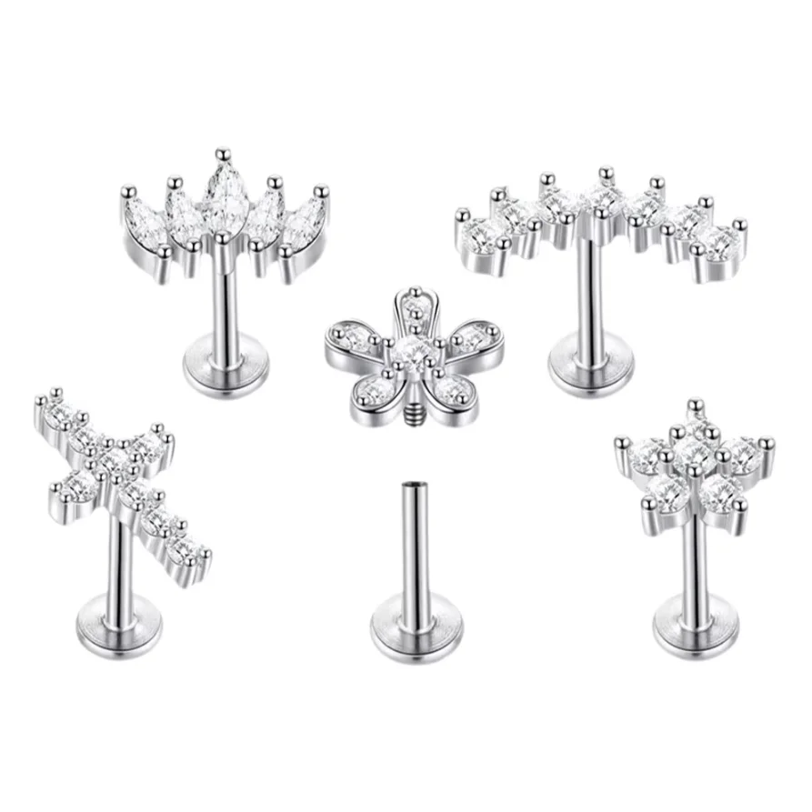 1Pc Flower Tragus Piercing Stud Earring Internally Threaded 316L Surgical Steel Labret Monroe Cartilage Helix Ear Jewelry gallery 4