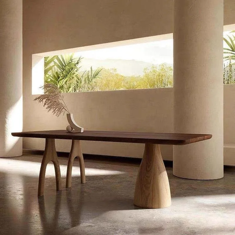 Wabi Sabi Style Small Space Dining Table and Chairs for Home Nordic Solid Wood Rectangular Large Board Island Table Desk Work