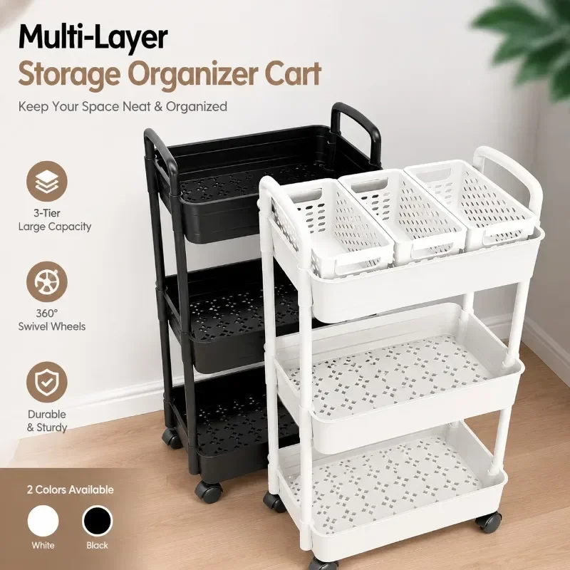 5-Tier Rolling Storage Cart Mobile Organizer Trolley with Removable Divider Baskets for Kitchen Bathroom Bedroom Office Dorm