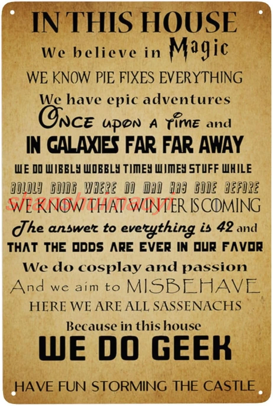 shan House We Do Geek Magic Metal Sign, Vintage Poster Wall Decor Art, Unique Funny Tin Signs for Bar Man Cave Backyard G 1pc