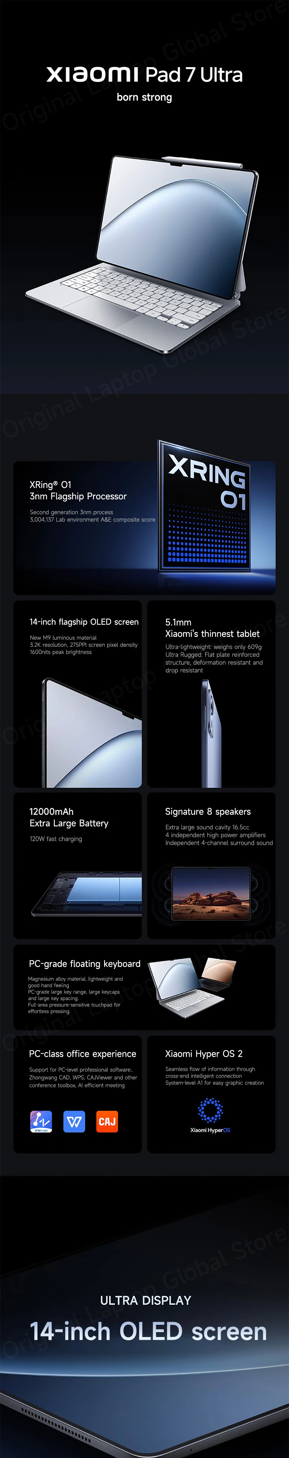 Xiaomi Pad 7 Ultra 2025 Soft Palette 14-inch 3.2K OLED Screen Xuan Yuan Rings® O1 3nm Flagship Processor Xiaomi HyperOS 2 Tablet