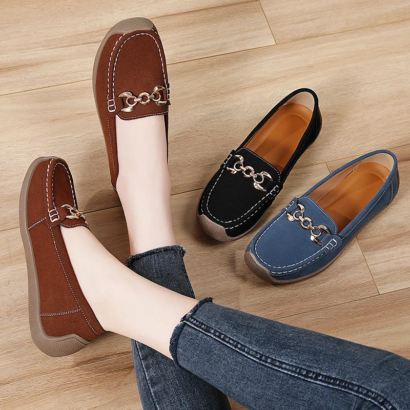 2026 New Spring and Autumn Women Flats Suede Leather Moccasins Woman Casual Shoes Slip-on Loafers Female Sneakers Zapatos Mujer