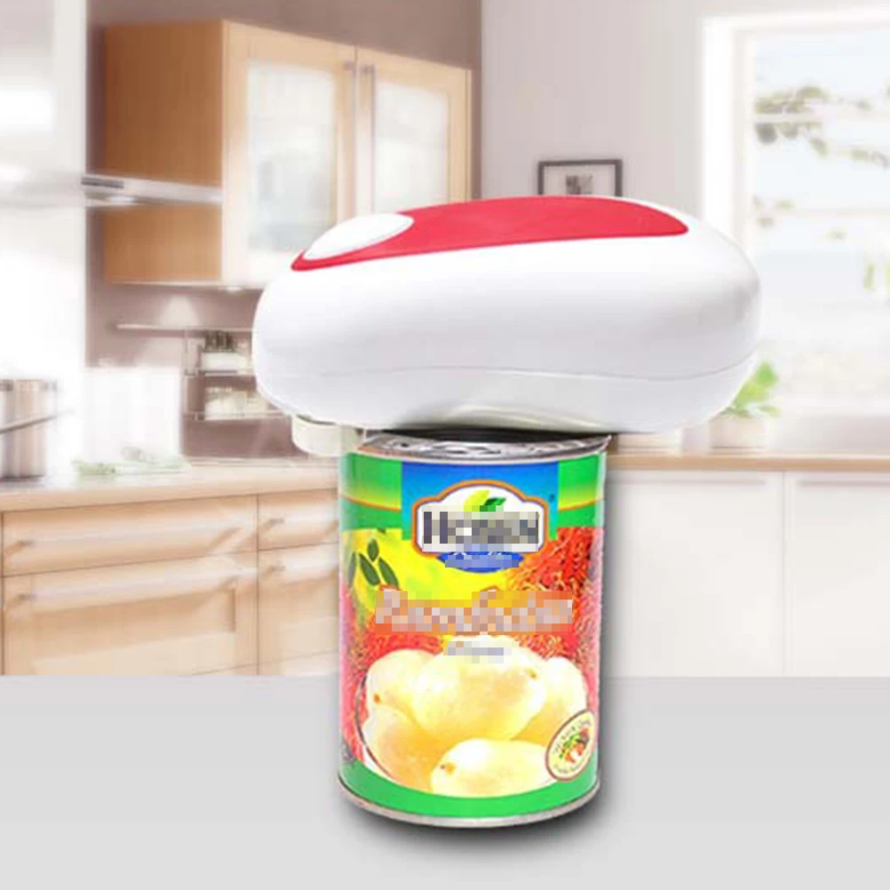 

Automatic Electric Can Opener Red White Cordless Smooth Touch Kitchen Tool Cutting Magnet Lid Lifter