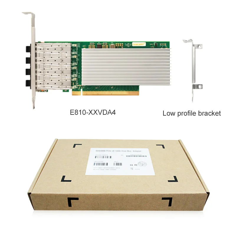 Intel E810-CAM1 Chipset E810-XXVDA4 4-Port SFP28 25Gb/s Ethernet Adapter, 4x 25GbE NIC with RDMA, Low Profile & Full Seight