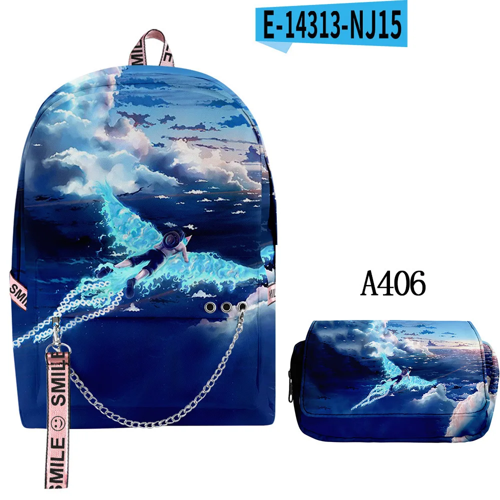 

New Trendy Casual Lanyard Large-capacity Backpack Double-layer Pencil Case One Piece Class Student School Bag Set Mochila