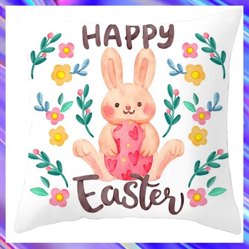 

A98Z 45Cm Happy Easter Cushion Cover Easter Decorations For Home Festival Ornament Cute Bunny Egg DIY Party Decor Set Of 4