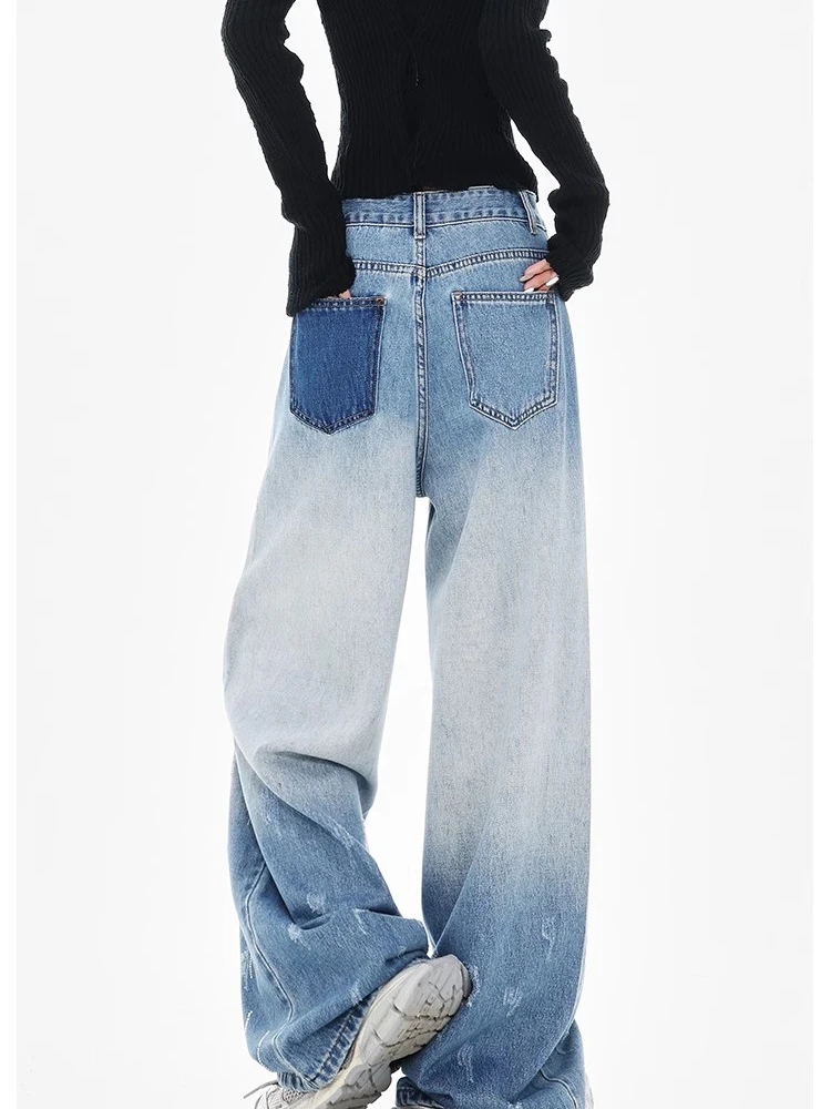 Jean taille haute pour femme, Slim, ample, Y2K, rétro américain, mode rue, chic, bleu, jambes larges, pantalon féminin