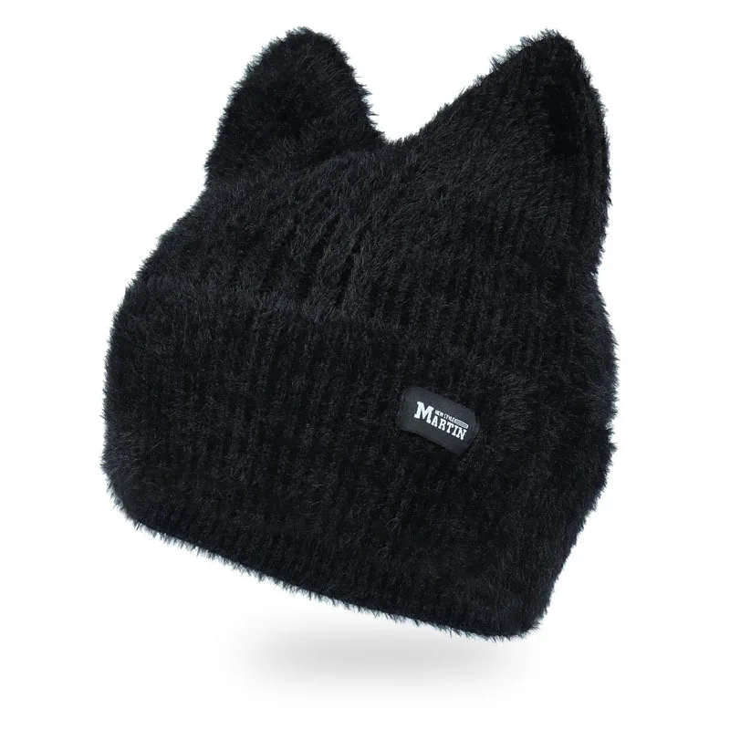 

Cat Ear Knitted Beanie Stretch Elastic Design Cute Warm Winter Hat For Women Girls Outdoor Sports Daily Casual Fashion