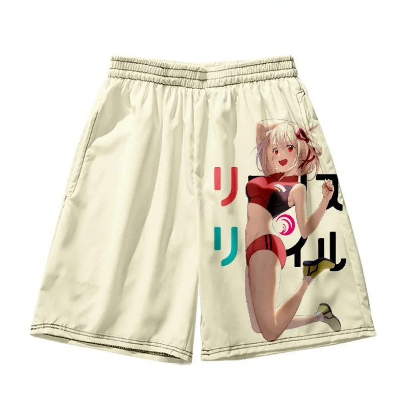 Anime New Series Lycoris Recoil Print Summer Short Classic Printed Gym Shorts Men\'s Gym Basketball Sports Beach Shorts