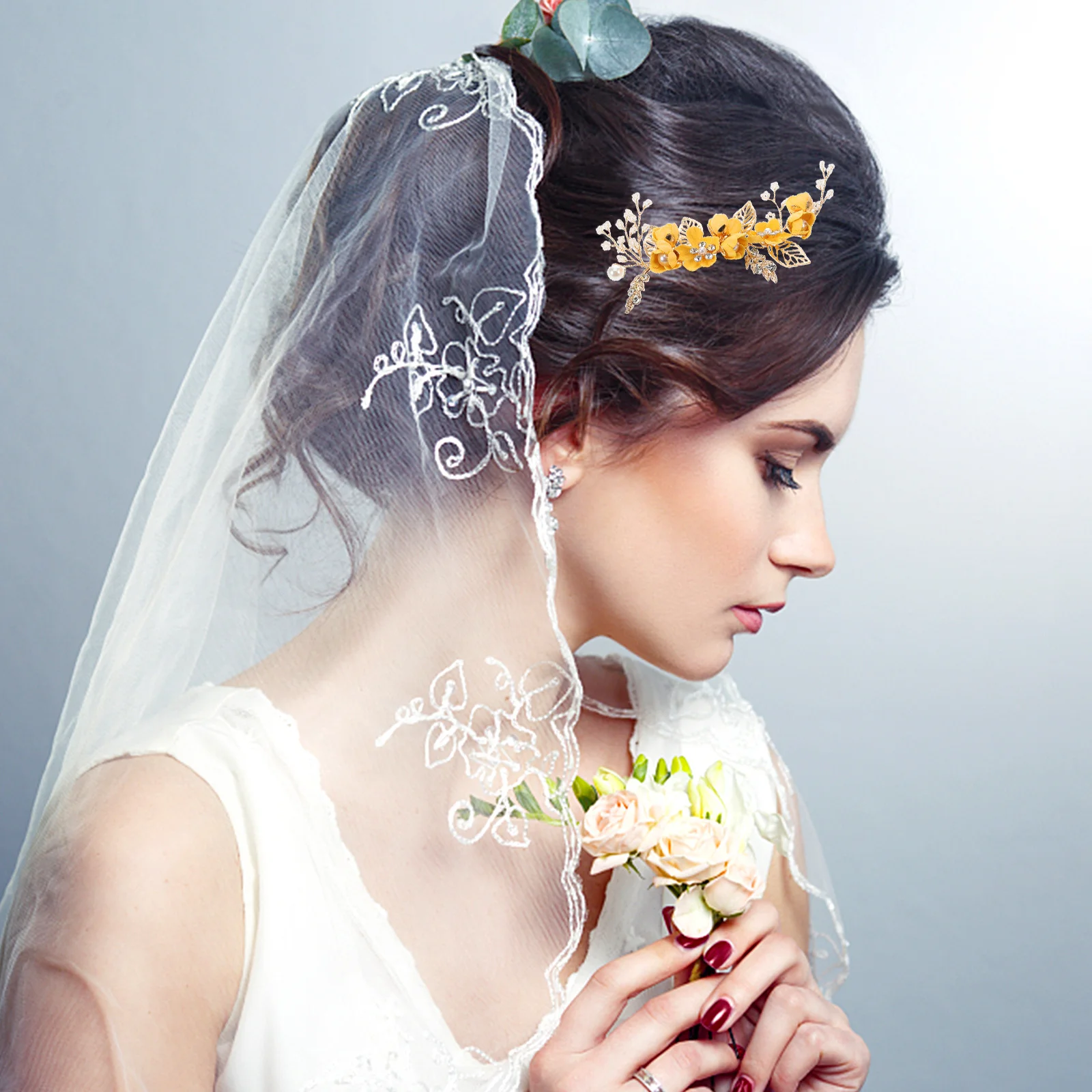 مشط شعر الزفاف الزهري أنيق من حجر الراين على شكل زهرة دبوس شعر زفاف العروس خوذة إكسسوارات الشعر الديكور لوصيفات العروس #5