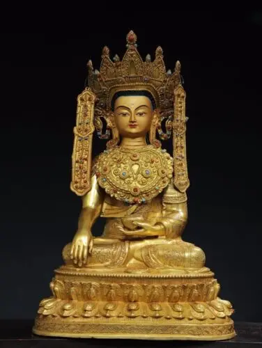 22" Antique Tibetan Buddhism Temple Bronze 24k gilt Enlightenment Buddha statue