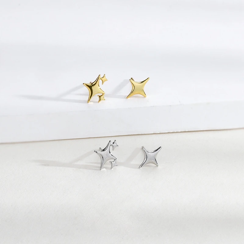 1 Pair New Trendy Silver Color Stud Earrings Cross Star Asymmetry For Women Girl Gift Fashion Jewelry Wholesales