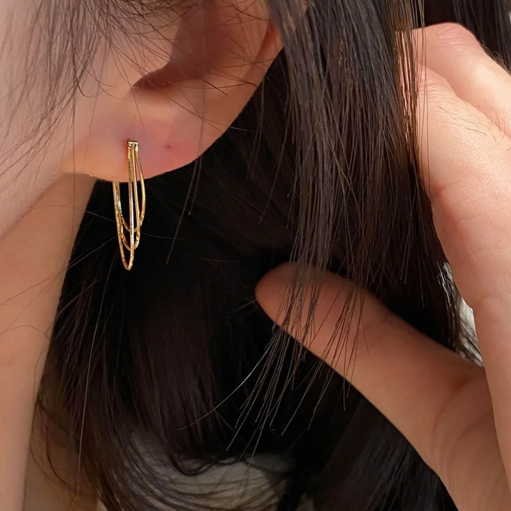 

Gold Plated Multi-Layer Snake Chain Drop Earrings, Minimalist Dangle Earrings for Women