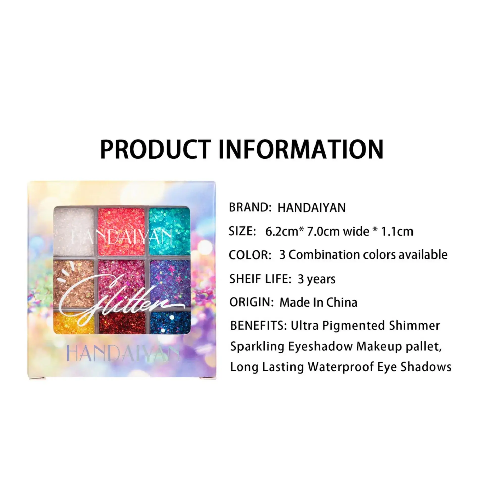 Palette de fards à paupières professionnels à paillettes, 9 couleurs, or, bleu, jaune, maquillage de fête, Cosplay, formule végétalienne sans cruautéauté