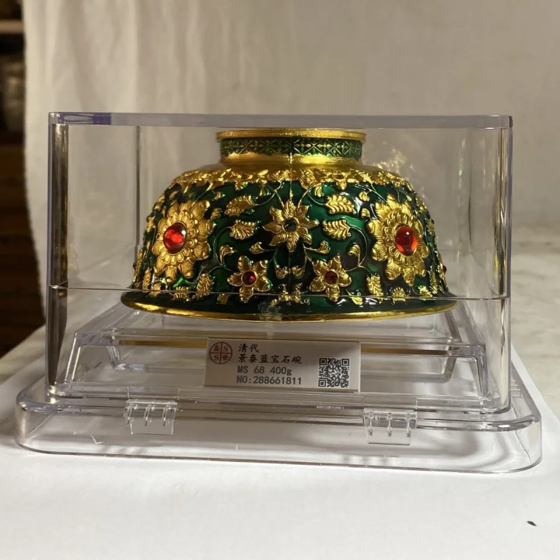 

Antique Rating Box Qianlong Year Made Qing Dynasty Cloisonné Gemstone Bowl Blooming Wealth Filigree Enamel Gold Bowl Ornament