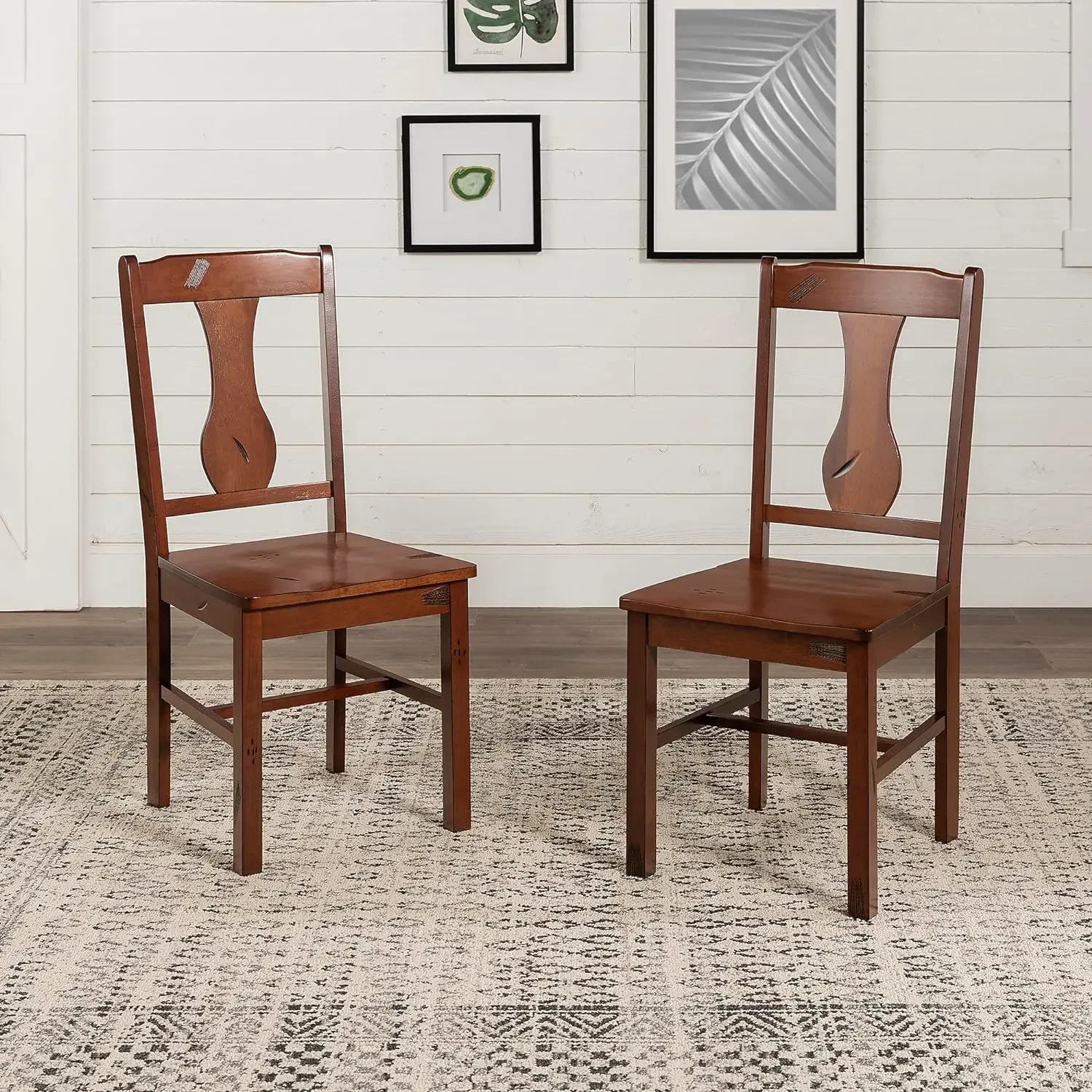 Rustic Farmhouse Wood Distressed Dining Room Chairs Kitchen Armless Dining Chairs Kitchen, Set of 2, Brown Oak