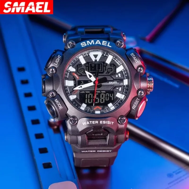 SMAEL 8053 relojes electrónicos de moda para hombres calendario luminoso Esfera Grande multifunción impermeable deportes al aire libre reloj de pulsera masculino