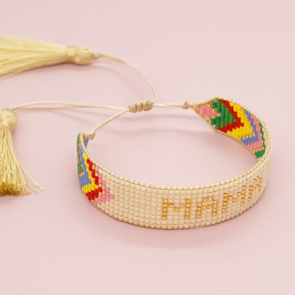 

Rice Bead Bracelet Hand knitting Beading fashion Simple letter rainbow Bohemia geometry Adjustable Bracelet