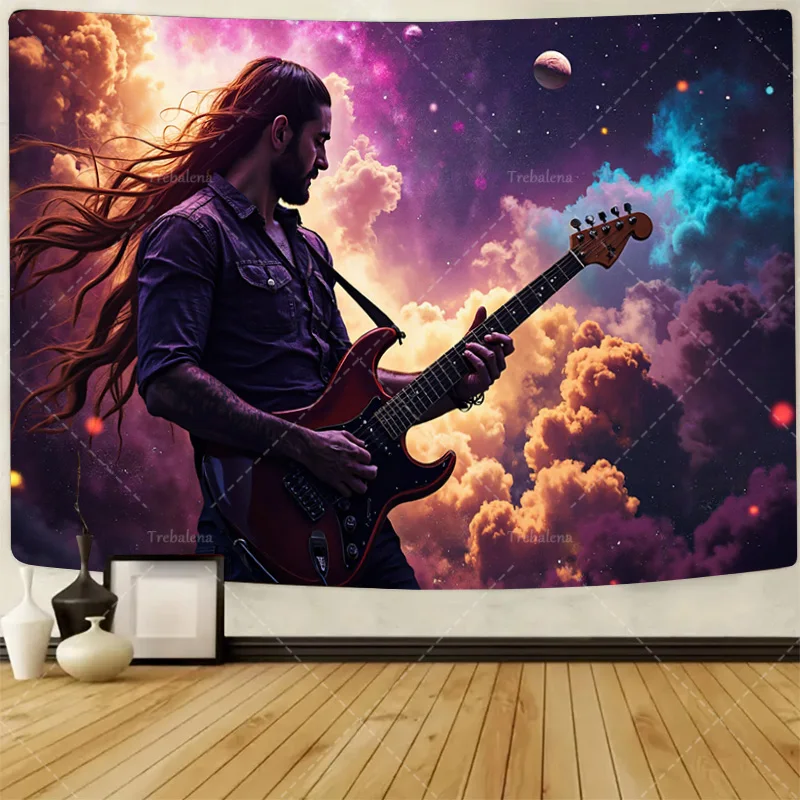 

1pc Wall Tapestry "Galactic Guitarist: Cosmic Clouds & Stars Wall Tapestry"