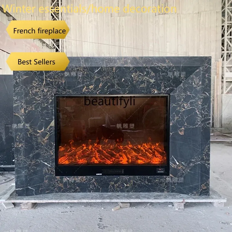 a95  Natural stone fireplace marble fireplace French minimalist black fireplace decorative cabinet