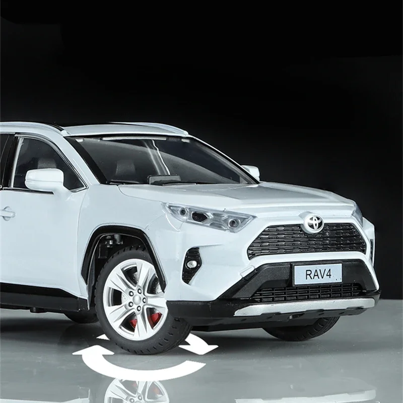 1:24 Toyotas RAV4 SUV Alloy Car Model Diecast Metal Toy Off-road Vehicles Car Model Simulation Sound and Light Children Toy Gift