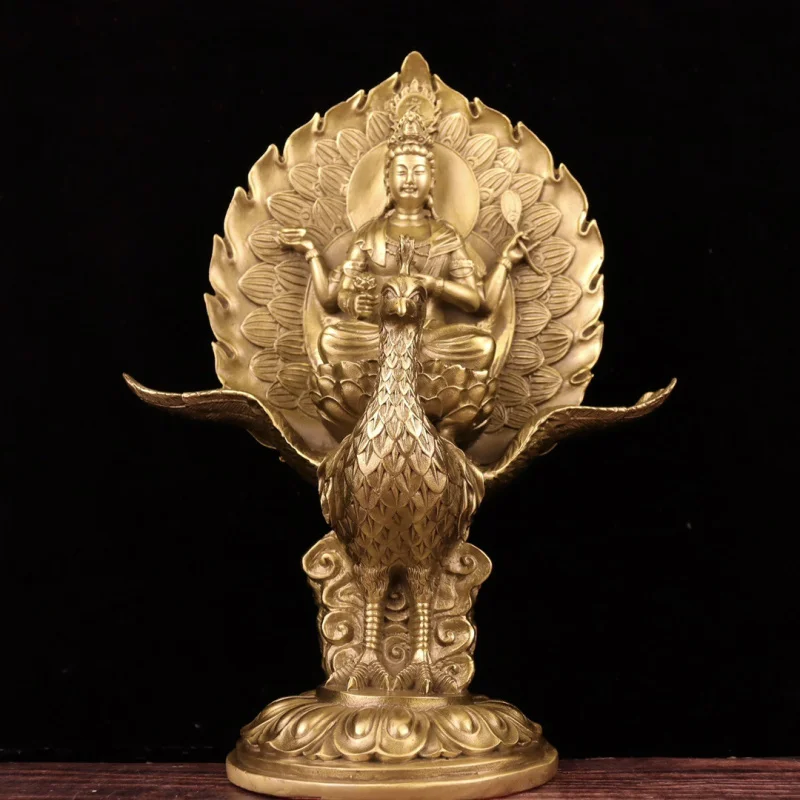 Messing Tantra Pfau Geisterkönig Kupfer Mahamayuri Bodhisattva Tibetische Statue Home Dekorative Kunsthandwerk Ornamente