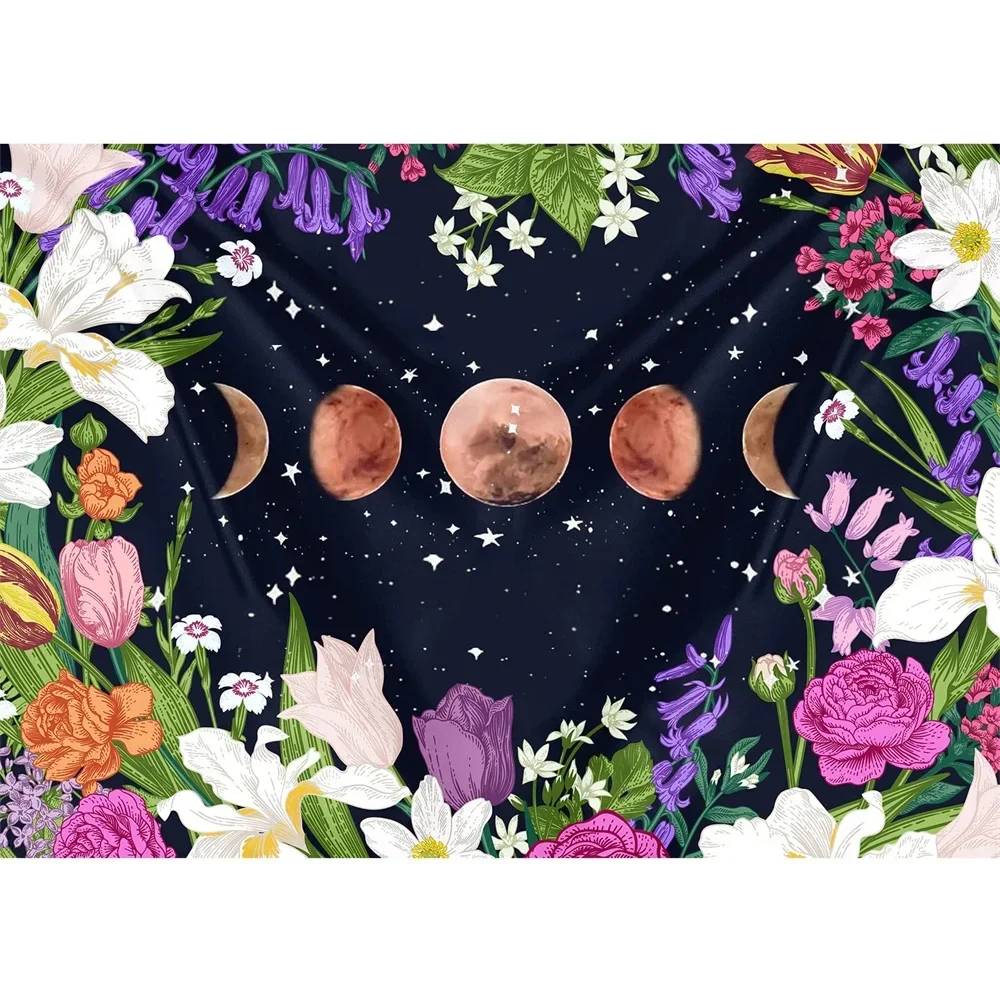 Moon Phase Tapestry Botanical Floral Tapestry Galaxy Star Tapestries Wall Hanging for Home Bedroom Living Room Dorm Office Decor