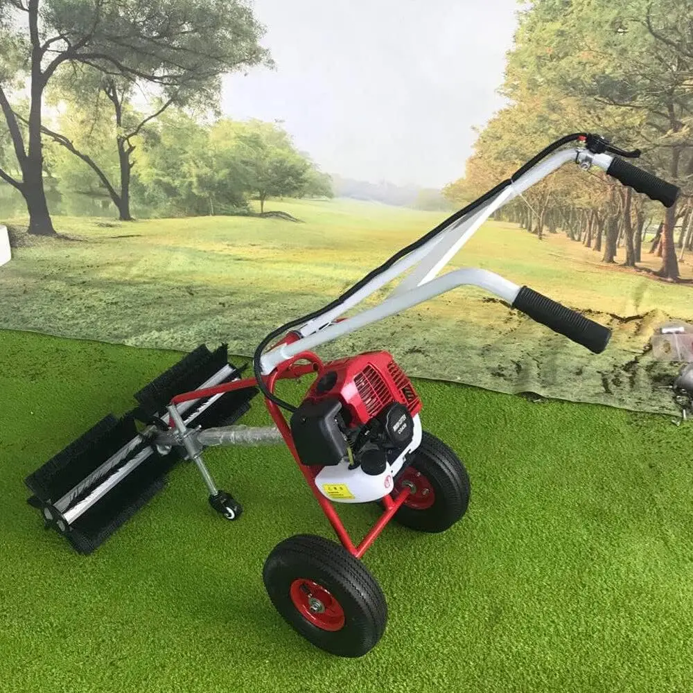 Powered Sweeper Broom  2 Stroke Air-Cooled Walk Behind Snow Sweeper  Nylon Brush Outdoor Handheld Turf Lawn Sweeper Cleaning Mac