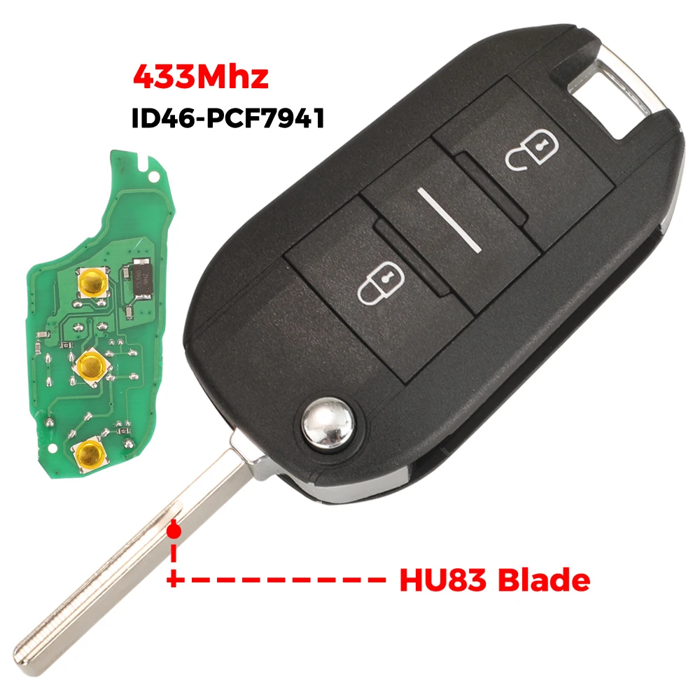 Jingyuqin 433Mhz Fernbedienung Autoschlüssel für Peugeot 208 301 308 508 2008 5008 Hella Passend für Citroen C3 C4 C4L ID46-7941 Chip HU83 VA2 Klinge