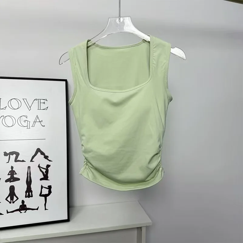 قميص نسائي برقبة مربعة من قطعة واحدة مع حمالة صدر مبطنة مدمجة للبيلاتيس والتدريب والجري واللياقة البدنية وملابس اليوغا وحمالة الصدر