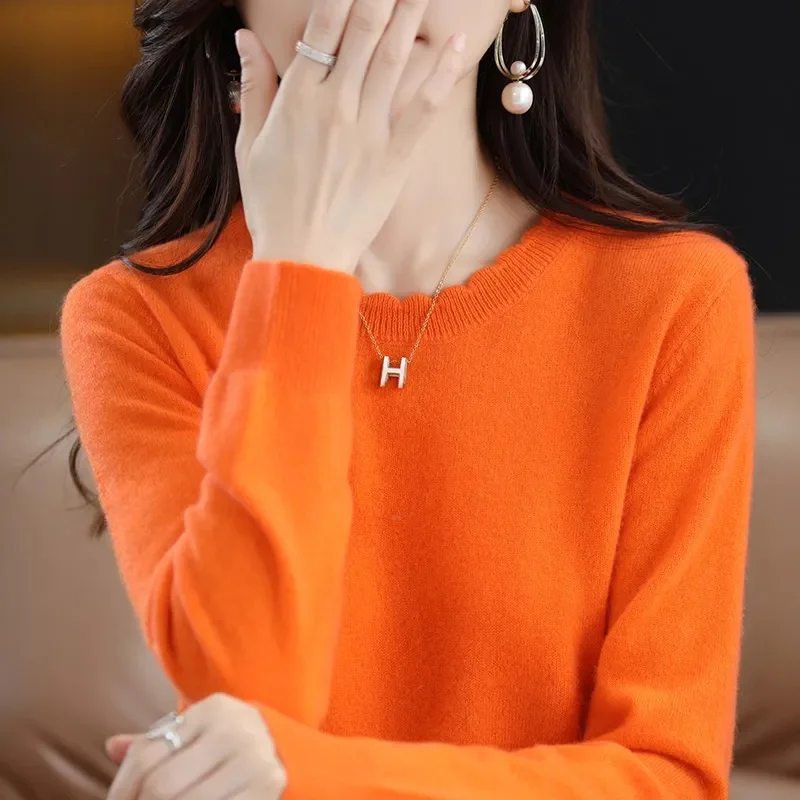 2024 Autumn Winter 100% Merino Wool cashmere Sweater O-Neck Long Sleeve Cashmere Women Knitted Pullover Clothing Top