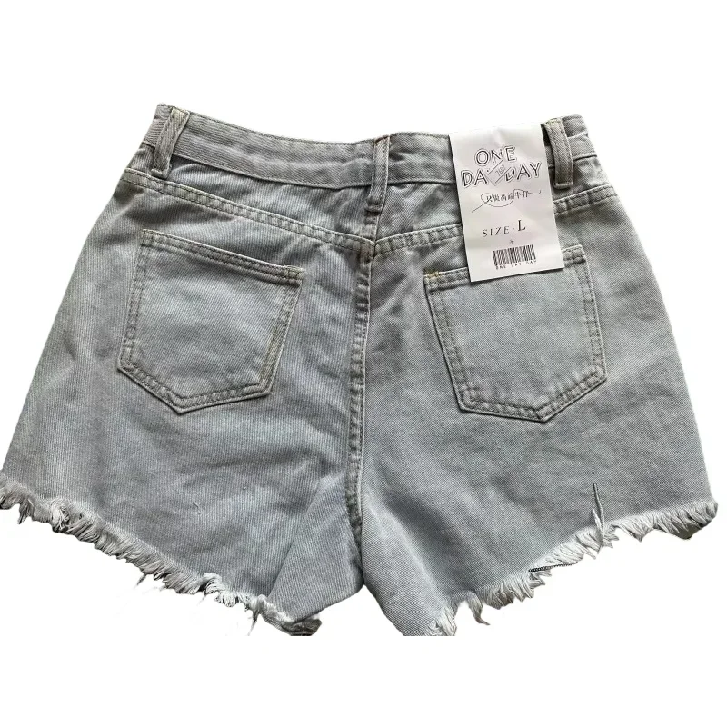 Summer Shorts Elegant  Female Casual Solid Shorts Jeans Lady Tassel Beading High Waist Wide Leg Denim Shorts