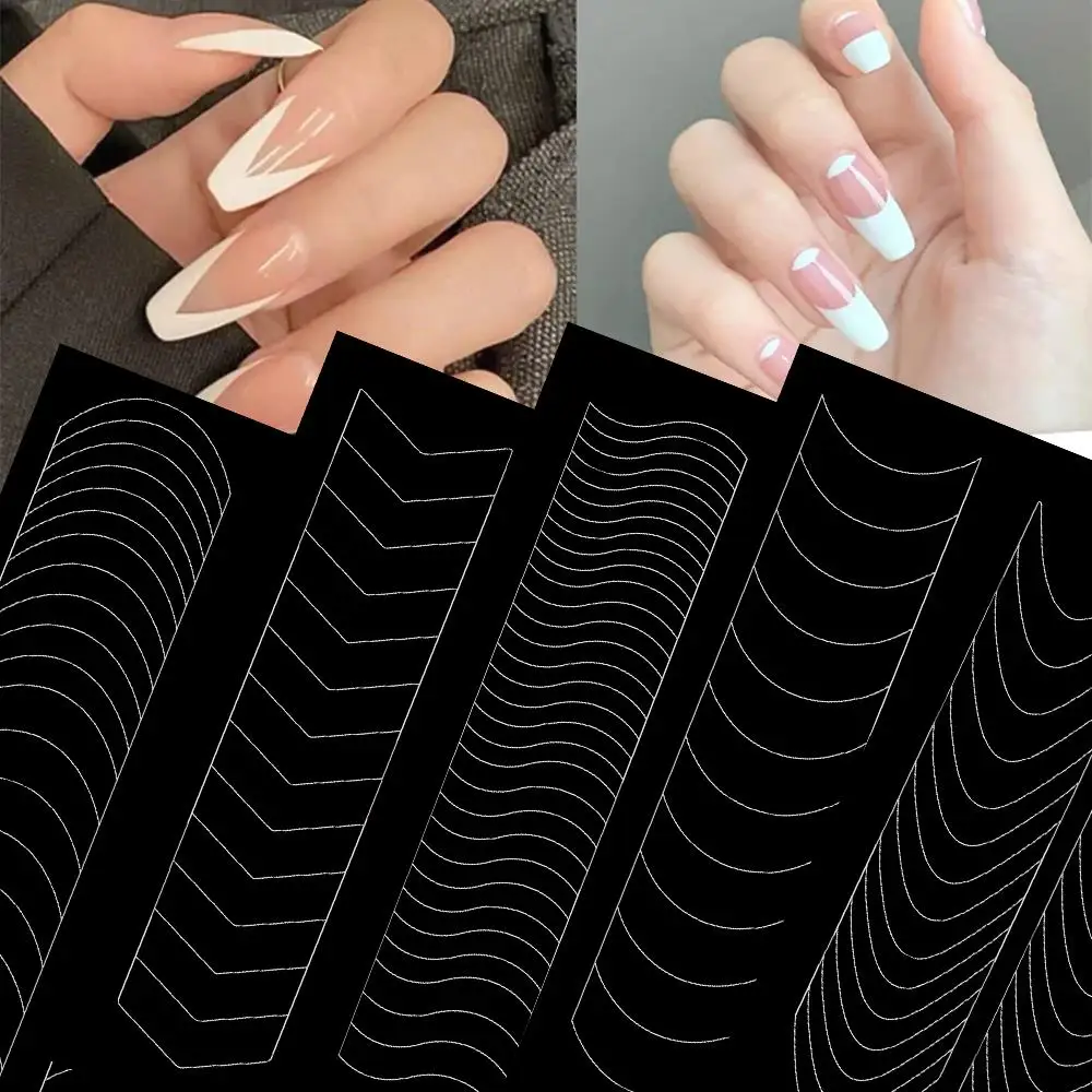 1Pcs 3D Französisch Hohl Airbrush Nagel Schablone Aufkleber Selbst-Kleber Kurve Linien Schablone Aufkleber DIY Maniküre Design Vorlage werkzeuge