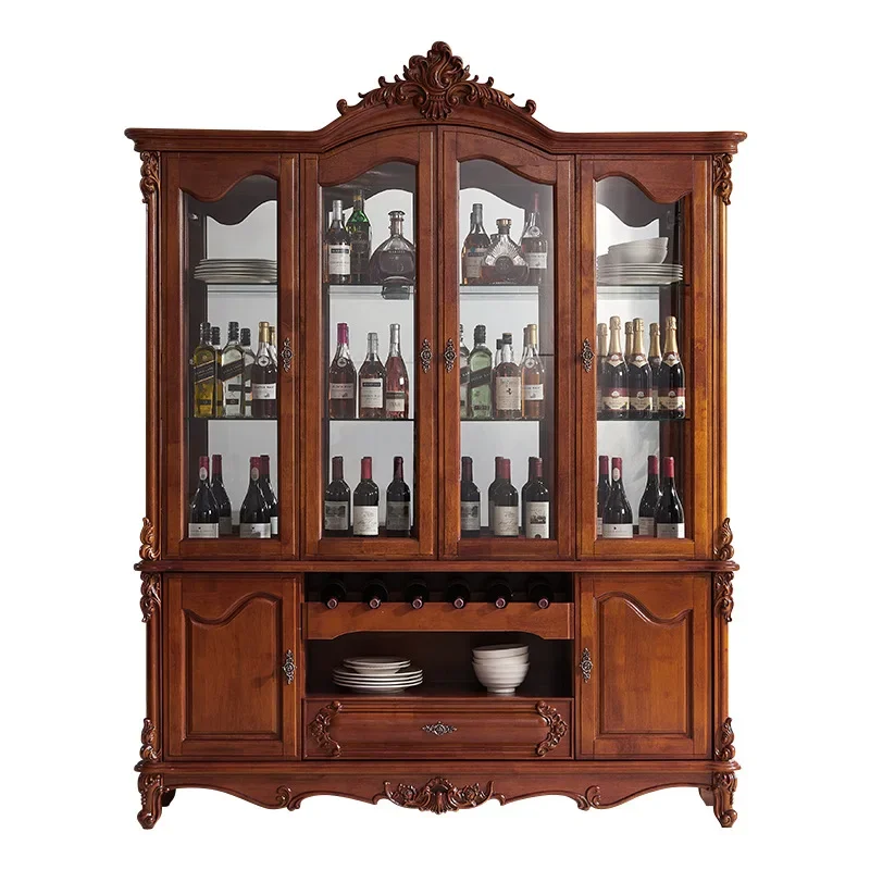 

American solid wood four door wine cabinet, household wall European high end light luxury glass door