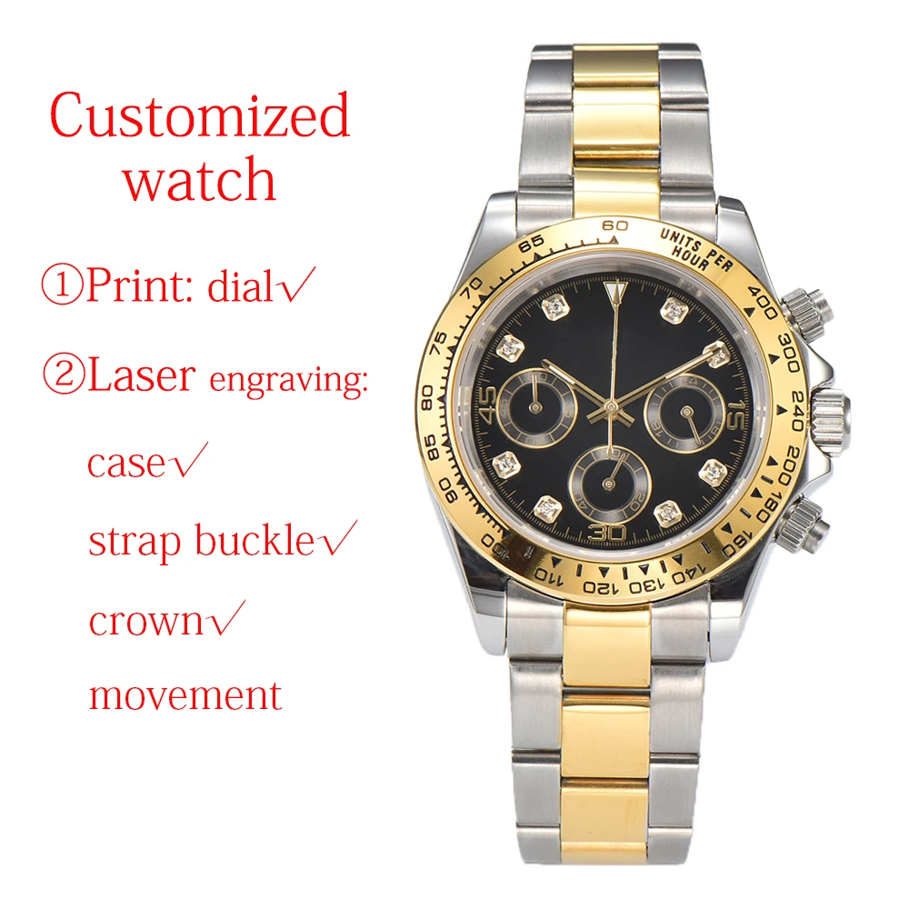 Customized 39.2mm Men\'s Watch DTN VK63 Movement Panda Three Eye Quartz Watch Sapphire Glass Timing Code Electric Watch