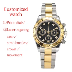 Customized 39.2mm Men's Watch DTN VK63 Movement Panda Three Eye Quartz Watch Sapphire Glass Timing Code Electric Watch