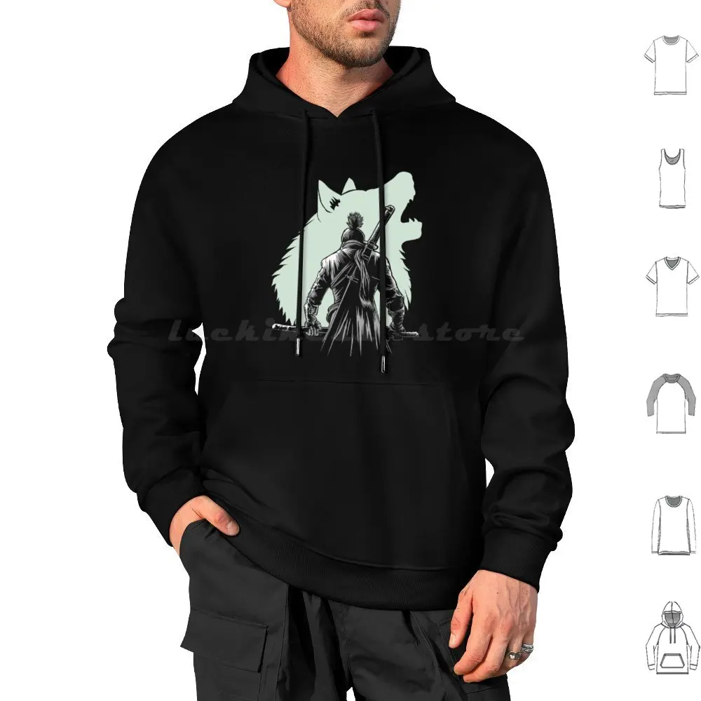 The One-Armed Wolf Hoodies Long Sleeve Sekiro Shadows Die Twice The One Armed Wolf Wolf Wolf One Armed Shinobi Sekiro