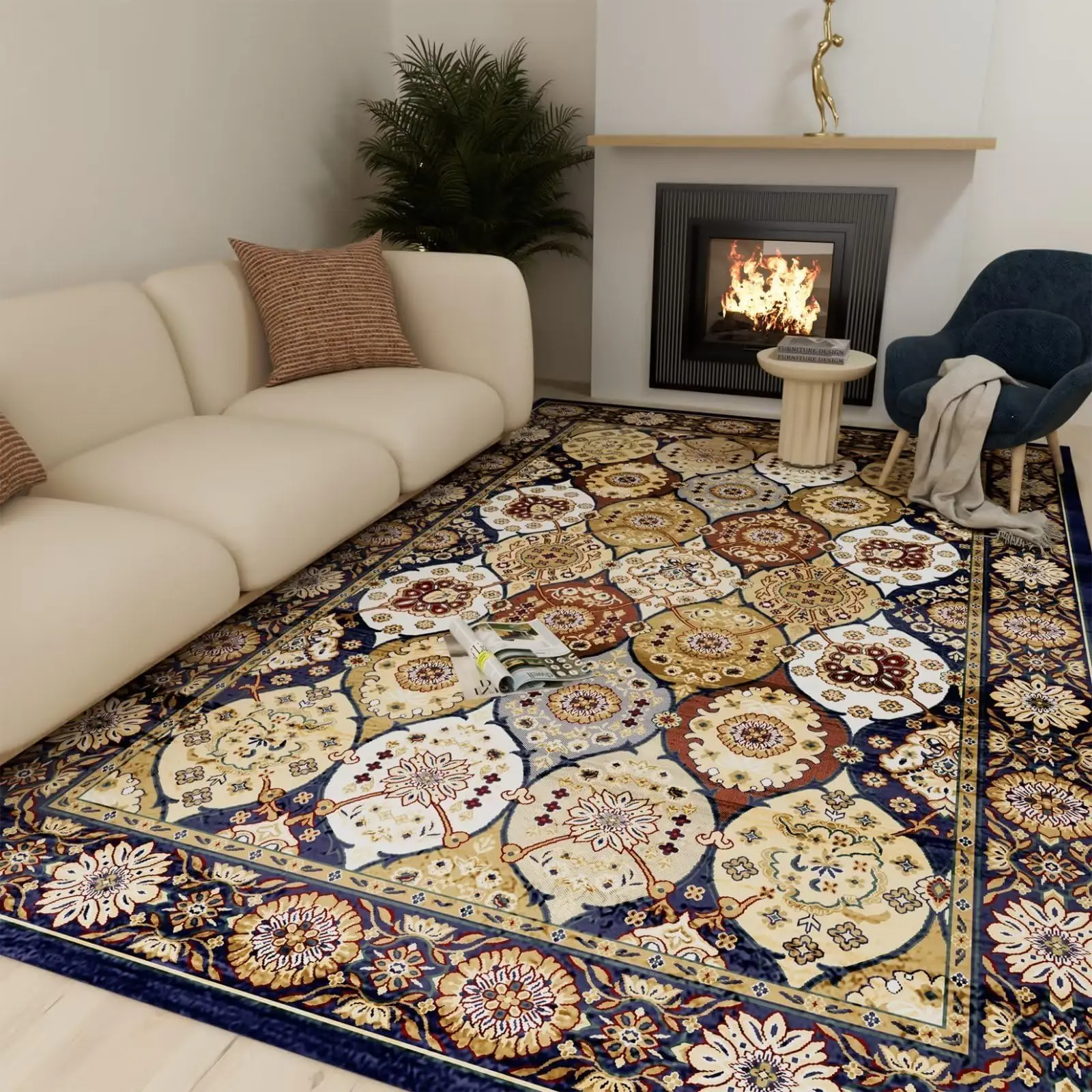 Washable Rug,Abstract Modern Area Rugs with Non-Slip Backing, Non-Shedding Floor Mat Throw Carpet for Living Room Bedroom