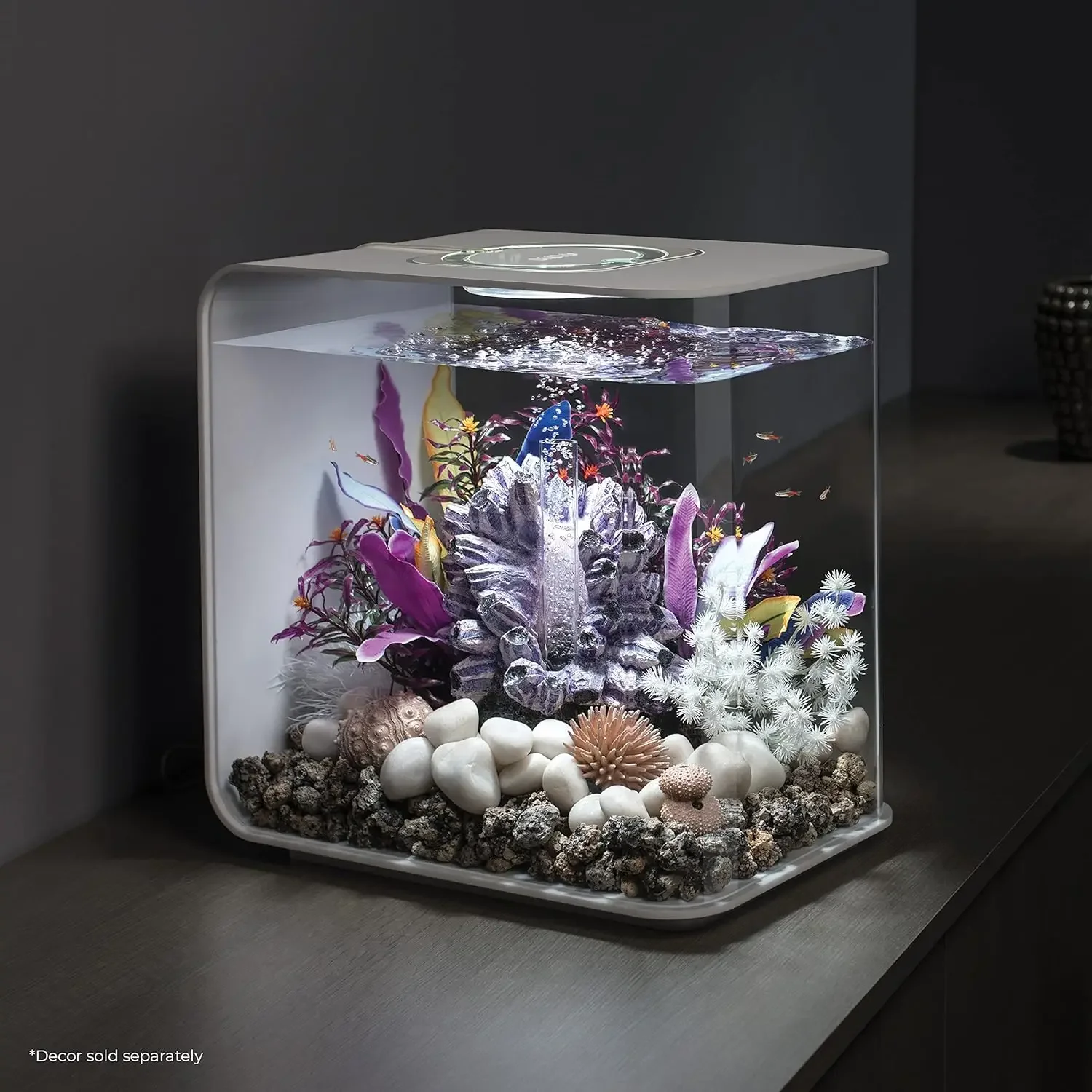 30 Acrylic 8-Gallon Aquarium with White LED Lights Modern Tank for Tabletop Display White